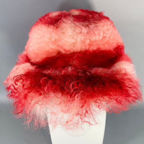 MARNI Red White Lamb Shearling Fur Hook Loop Baseball Cap