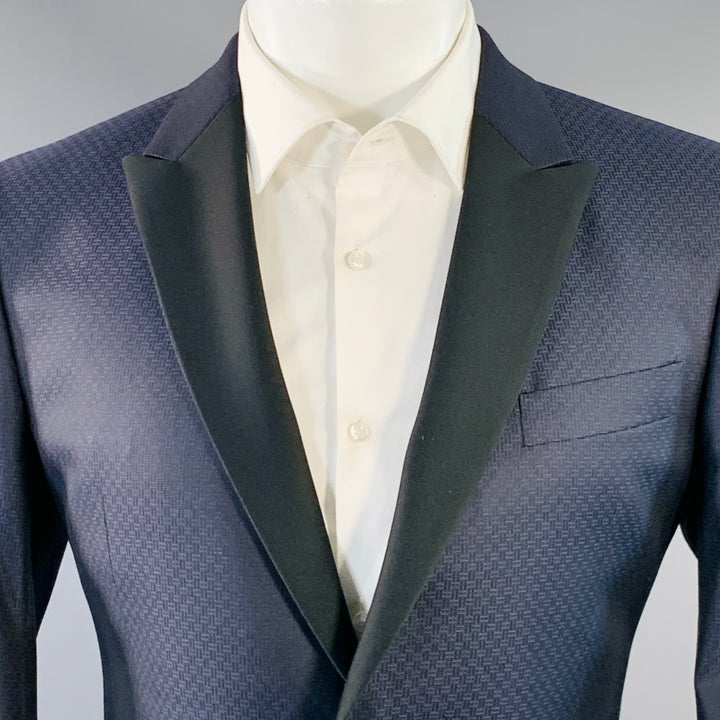 EMPORIO ARMANI Size 40 Navy Black Textured Wool Silk Sport Coat
