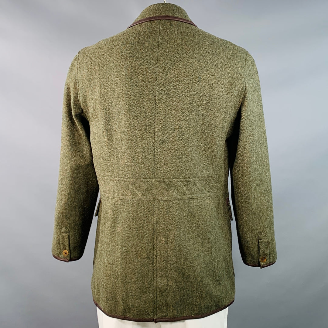 ENGLISH UTOPIA Size L Floyd Green Brown Herringbone Wool Tweed Jacket