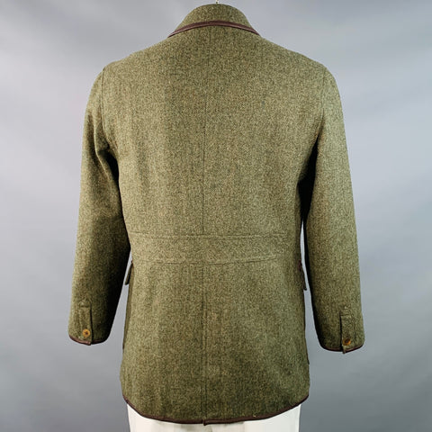 ENGLISH UTOPIA Size L Floyd Green Brown Herringbone Wool Tweed Jacket