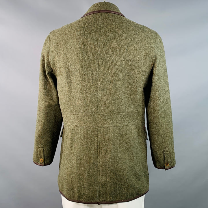 ENGLISH UTOPIA Size L Floyd Green Brown Herringbone Wool Tweed Jacket