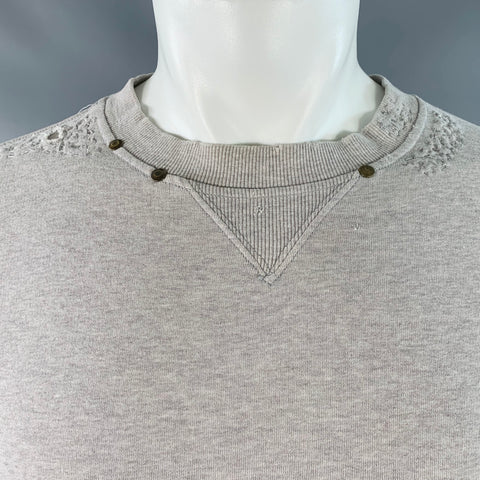 YVES SAINT LAURENT Size M Heather Grey Cotton Distressed Studded Sweatshirt