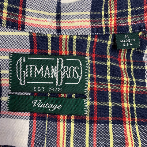 GITMAN BROS VINTAGE Size M White Navy Red Plaid Button Down Collar One Pocket Long Sleeve Shirt