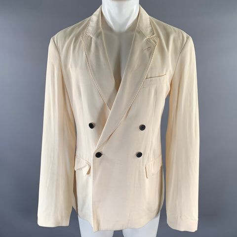 HAIDER ACKERMANN Size 44 Cream Twill Rayon Viscose Double Breasted Blazer