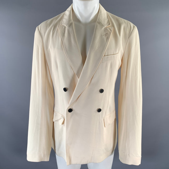 HAIDER ACKERMANN Size 44 Cream Twill Rayon Viscose Double Breasted Blazer