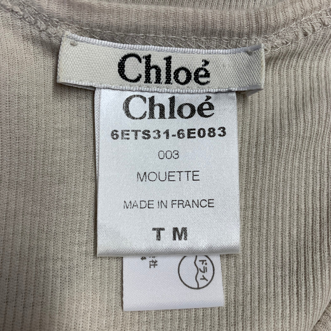CHLOE Size M MouetteCream Cotton Ribbed Pleated Tank Casual Top