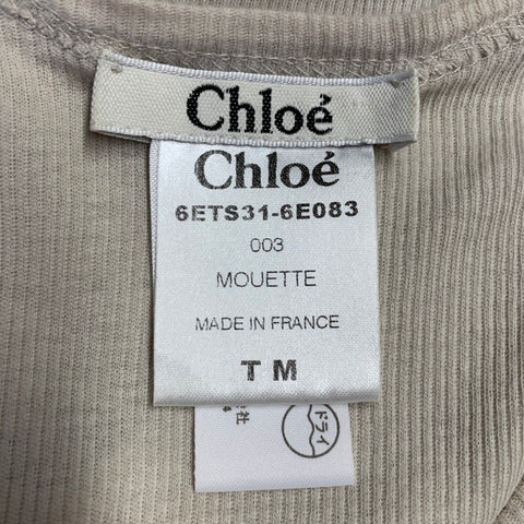 CHLOE Size M Mouette Cream Cotton Ribbed Pleated Tank Casual Top