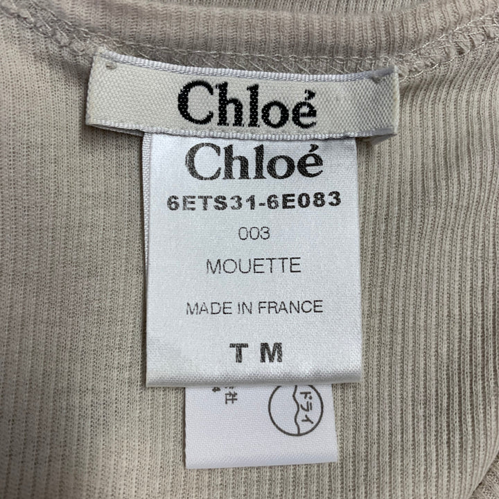 CHLOE Size M MouetteCream Cotton Ribbed Pleated Tank Casual Top