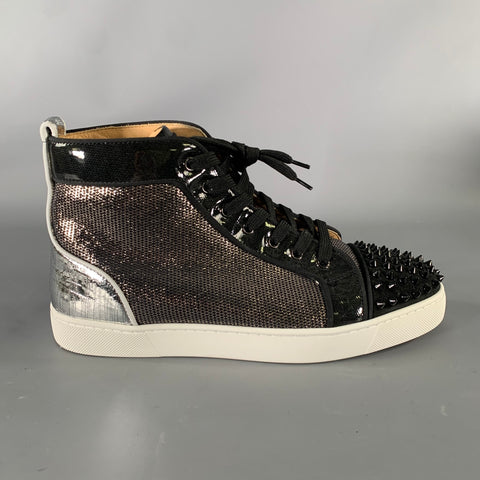 CHRISTIAN LOUBOUTIN Size 8.5 Black Metallic Studded Sneakers