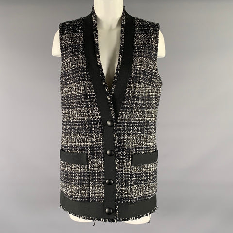 AKRIS Size L Black White Polyester Blend Sleeveless Vest