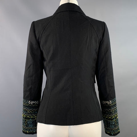 KENZO Size 4 Black Multi Color Wool Embroidered Jacket Blazer