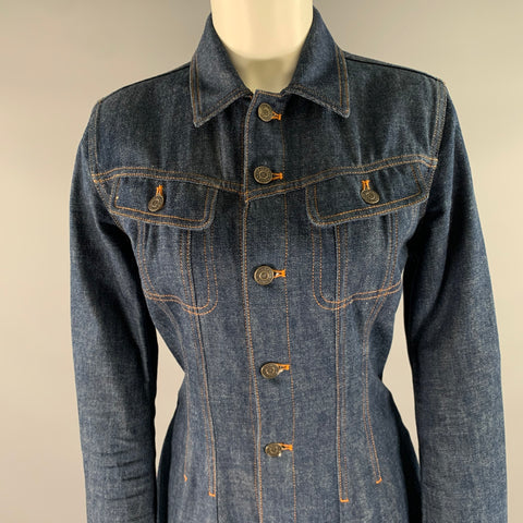RALPH LAUREN Size 8 Blue Indigo Cotton Trucker Mid-Calf Dress