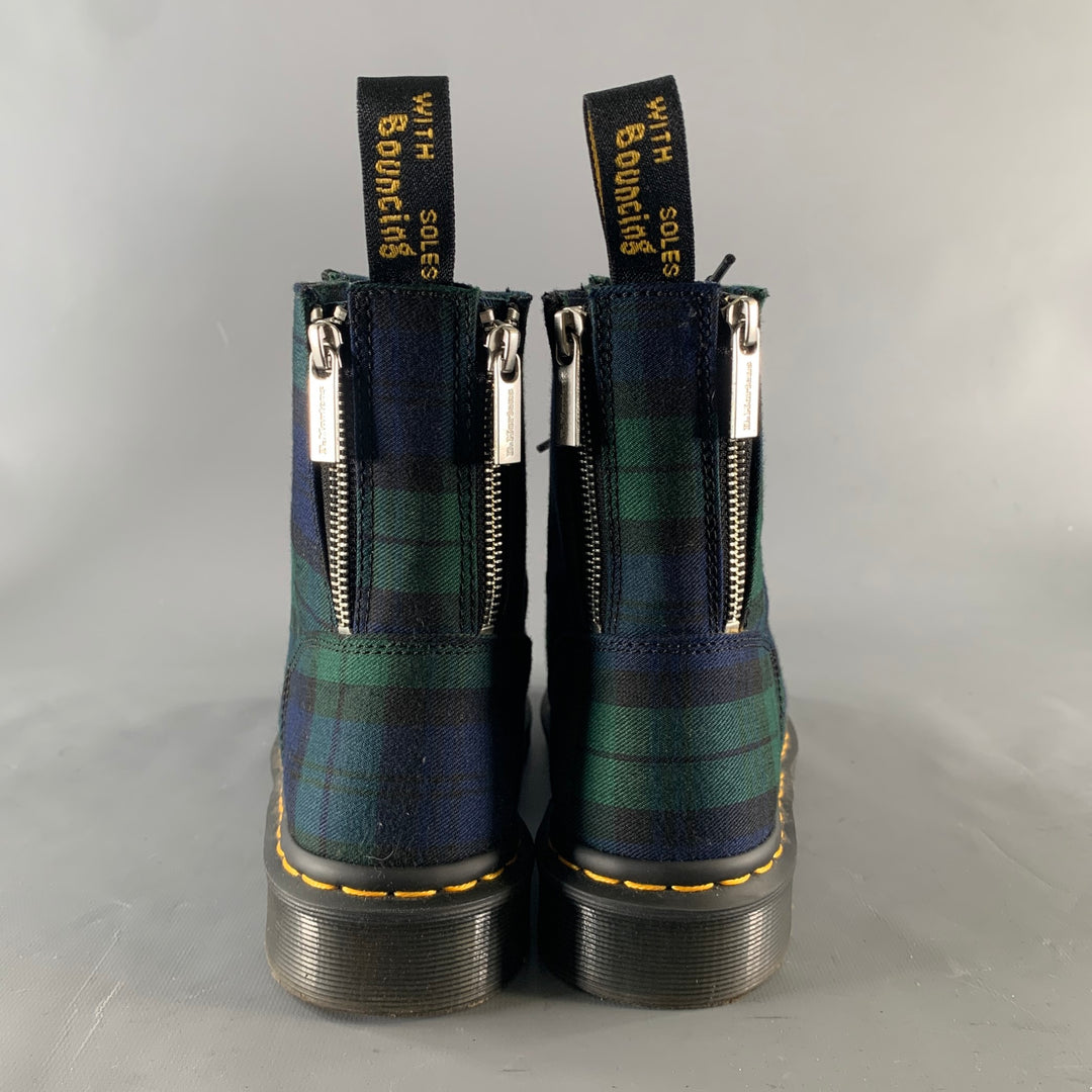 DR. MARTENS Size 10 Green Navy Blackwatch Plaid Wool Lace Up Boots