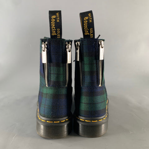 DR. MARTENS Size 10 Green Navy Blackwatch Plaid Wool Lace Up Boots