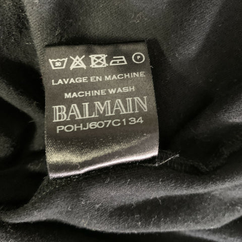 BALMAIN Size XL Black Solid Cotton Crew Neck t shirt