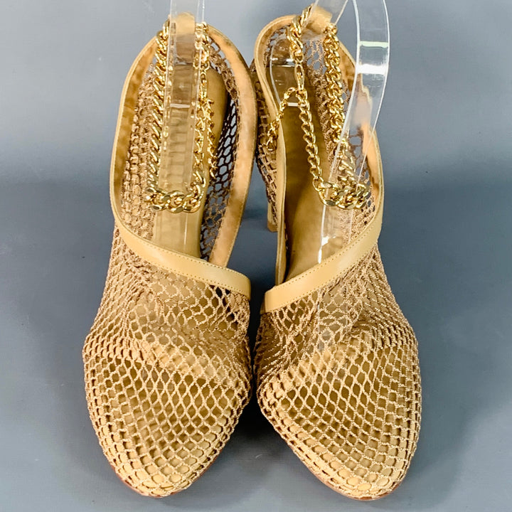 BOTTEGA VENETA Size 9 Tan Lambskin Leather Mesh Stiletto Heels Pumps