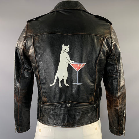 SAINT LAURENT Size 42 Black Distressed Leather Biker Jacket