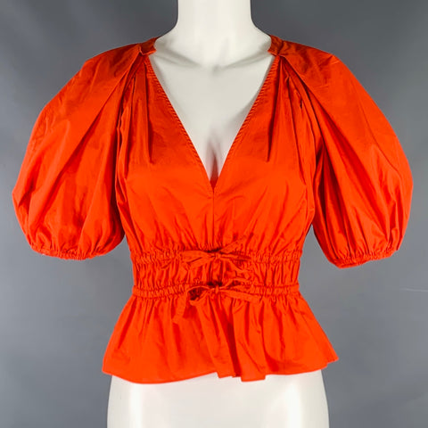 ULLA JOHNSON Size 4 Red Cotton Pleated 3/4 Sleeves Casual Top