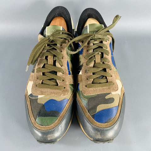 VALENTINO Size 9.5 Blue Taupe Color Block Leather Rubber Sole Sneakers