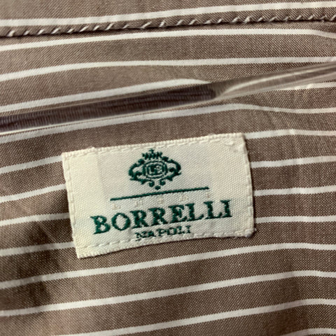 BORRELLI Size L Brown White Stripe Cotton Long Sleeve Shirt
