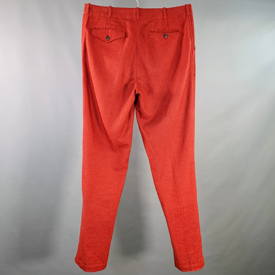 ADAM KIMMEL Size M Red Black Houndstooth Cotton Straight Zip Fly Dress Pants