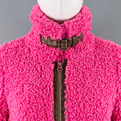 STAND STUDIO Size S Audrey Pink Brown Polyester Shaggy Faux Fur Jacket