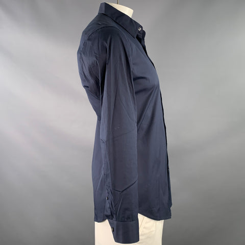 THEORY Size L Sylvain Navy Cotton Blend Button Up Long Sleeve Shirt