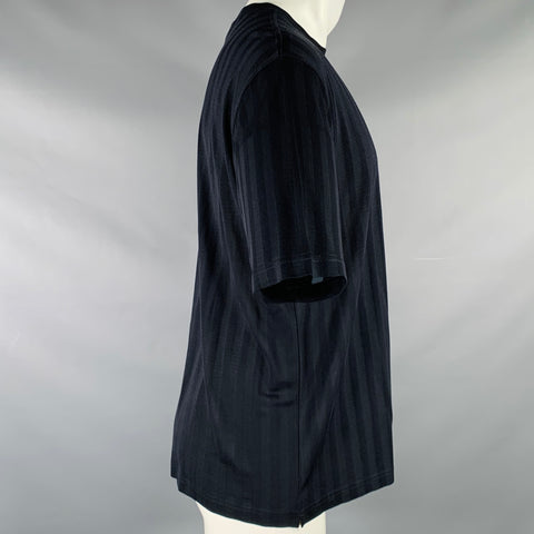 BAGUTTA Size M Black Stripe Silk Short Sleeve T-shirt