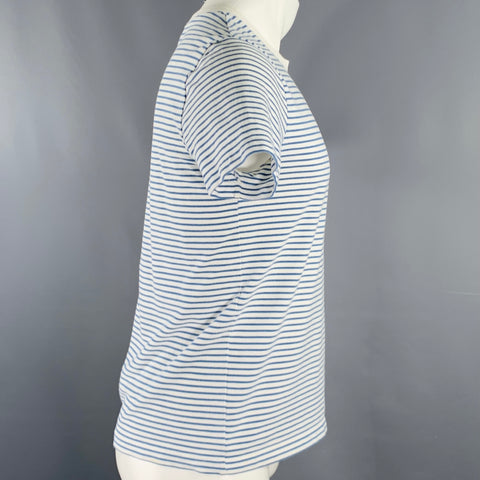 A.P.C. Size M White Blue Stripe Cotton Short Sleeve T-shirt