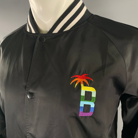 BARNEYS NEW YORK Size L Black Embroidery Polyester Bomber Jacket