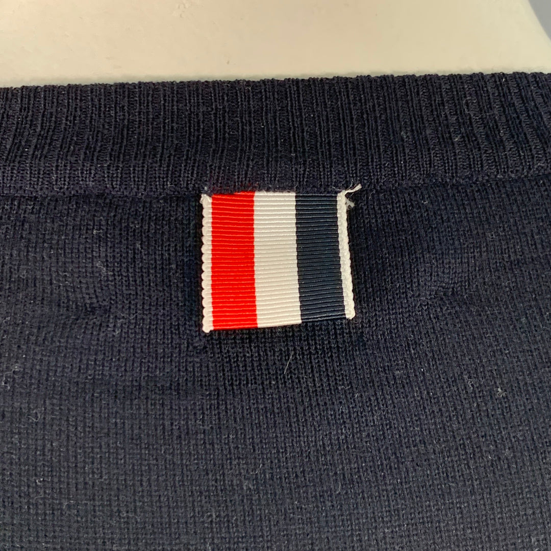 THOM BROWNE Size L Navy White Stripe Merino Wool Pullover