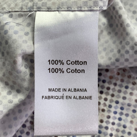 SAKS FIFTH AVENUE Size M White Grey Dots Cotton Long Sleeve Shirt