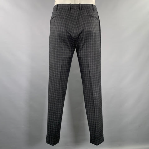 INCOTEX Size 34 Black Grey Plaid Wool Cuffed Dress Pants