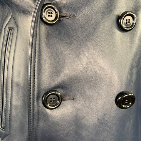 LOST WORLDS Size 44 Navy Leather Double Breasted Peacoat