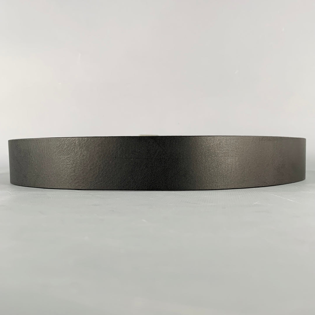 SHINOLA Size 34 Black Silver Leather Belt