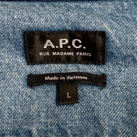 A.P.C. Size L Blue Wash Denim One Pocket Long Sleeve Shirt