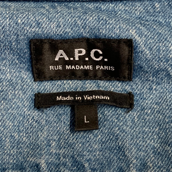 A.P.C. Size L Blue Wash Denim One Pocket Long Sleeve Shirt