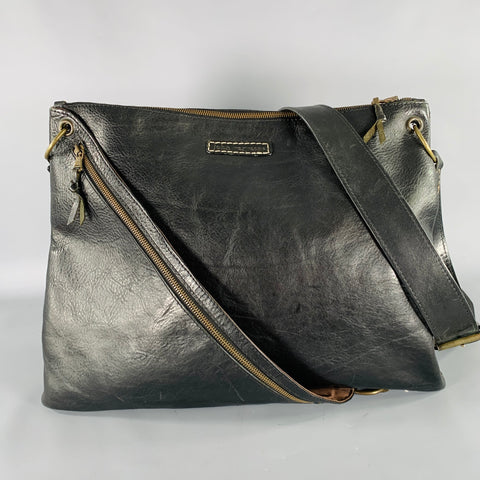 JOHN VARVATOS Black Leather Overlay Cross Body Bag
