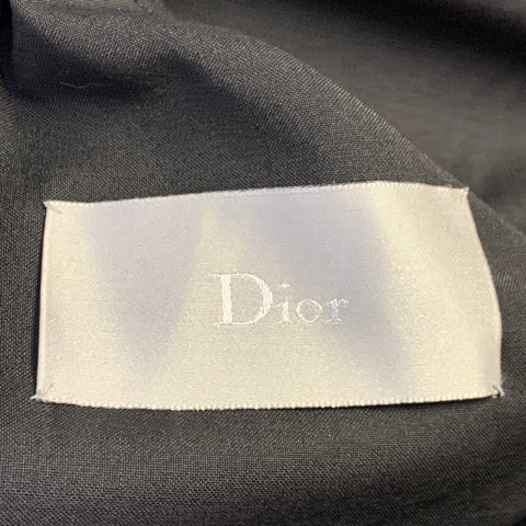 DIOR HOMME Taille 34 Manteau ceinturé en laine vierge noire et grise avec liseré contrastant