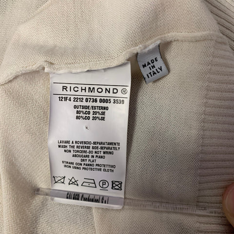 JOHN RICHMOND Size S Cream Tan Dragon Print Cotton Silk Cardigan