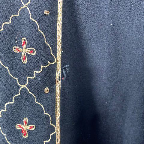 VINTAGE Size L Black Gold Embroidery Nehru Collar Coat
