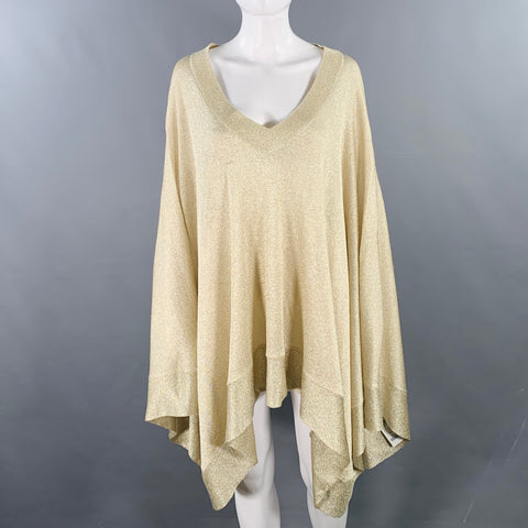MISSONI Size 6 Gold Metallic Viscose Blend Knit Poncho Sweater