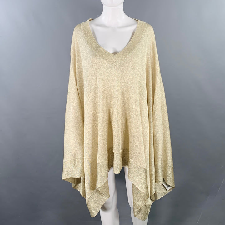 MISSONI Size 6 Gold Metallic Viscose Blend Knit Poncho Sweater