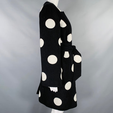 KATE SPADE Size S Black White Wool Blend Polka Dot Collarless Coat