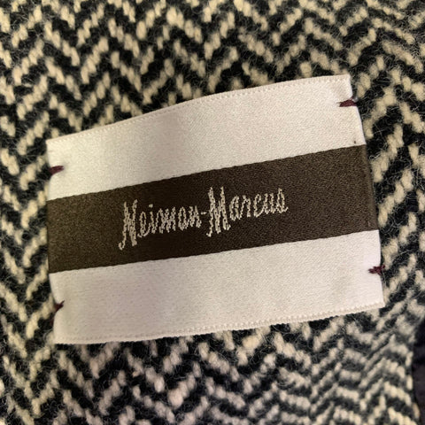 NEIMAN MARCUS Size M Black White Herringbone Notch Lapel Coat