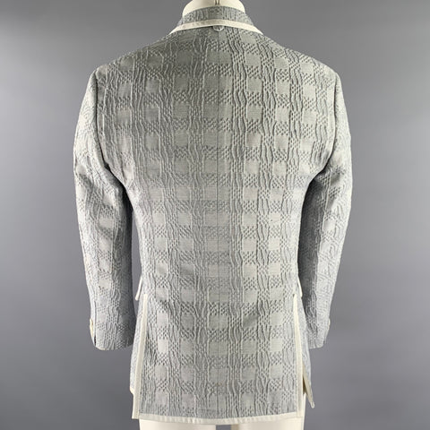 BLACK FLEECE Size 40 White Navy Plaid Cotton Polyester Sport Coat