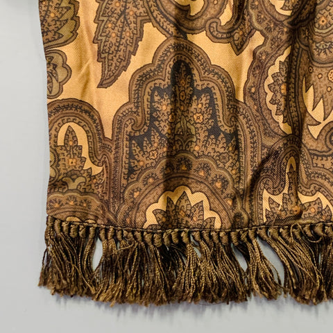 BURBERRY Tan Brown Paisley Silk Fringe Scarf