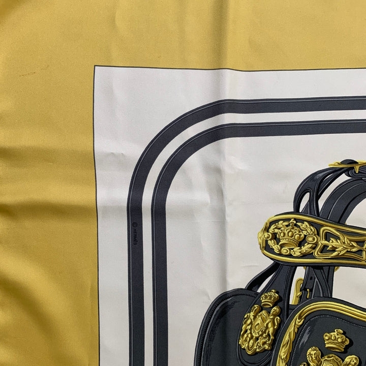 HERMES Off White Gold Print Silk Scarves