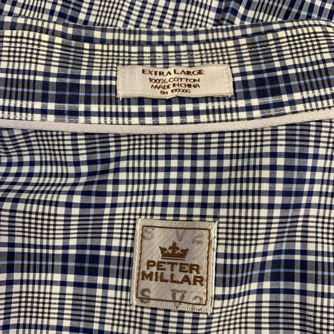 PETER MILLAR Size XL White Grey Plaid Cotton One Pocket Long Sleeve Shirt