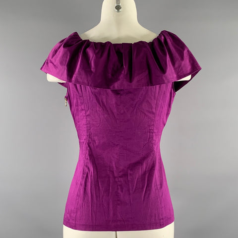 MOSCHINO Size 8 Purple Cotton Blend Ruffle Blouse